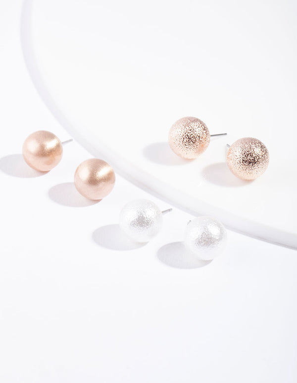 Rose Gold Pearl Sandblast Earring 3 Pack
