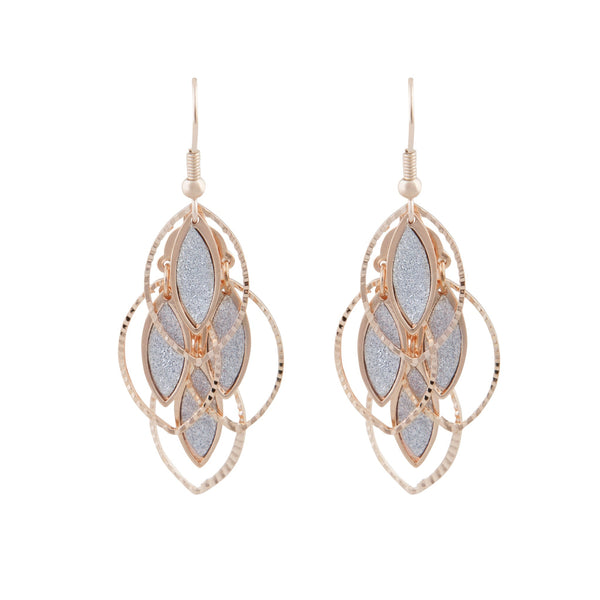 Rose Gold Diamond Cut And Glitter Drop Earrings