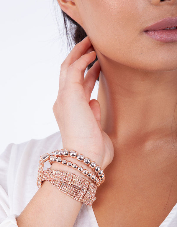 Rose Gold Bead and Mesh Bracelet 3 Pack