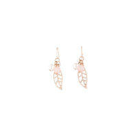 Rose Gold Pink Bead Leaf Drop Earrings - link has visual effect only