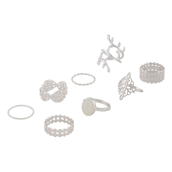 Silver Ornate Leaf Ring 8 Pack