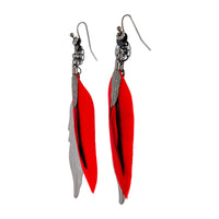 Red gunmetal Multi Feather Drop Earrings - link has visual effect only