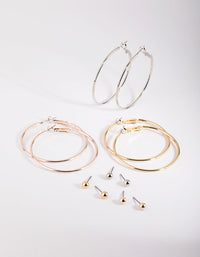 Mixed Metal Stud and Hoop Earring Pack - link has visual effect only