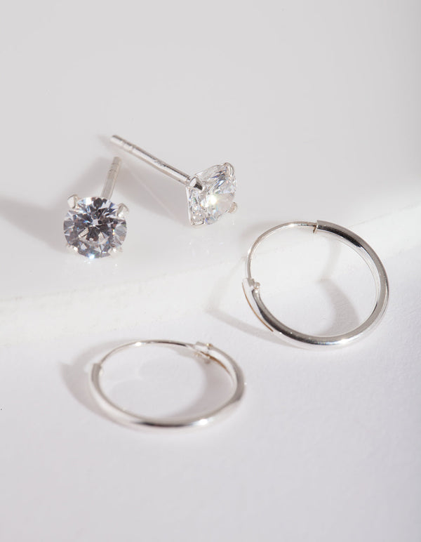 Sterling Silver Sleeper Diamante Stud 2 Pack