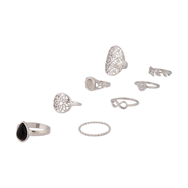 Rhodium Internal Hippy Ring 8 Pack