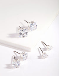 Silver Square Cut Diamante Stud Earring 3 Pack - link has visual effect only