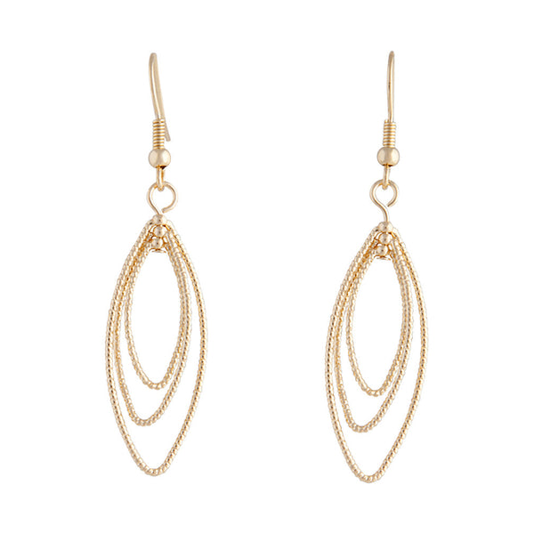 Gold Triple Diamond Cut Navette Drop Earrings