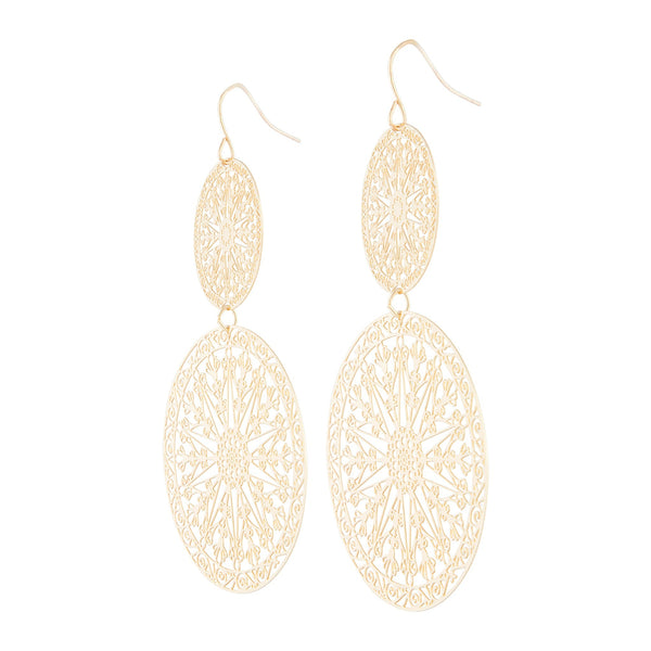 Gold Aztec Disc Drop Earrings