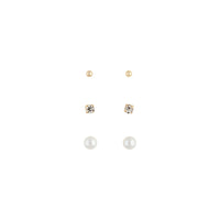 Gold Pearl Mini Diamante Earring 3 Pack - link has visual effect only