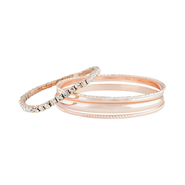 Rose Gold Shiny Duo Bangle 5 Pack