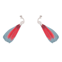 Peacock Silver Blue Pink Feather Earrings - link has visual effect only