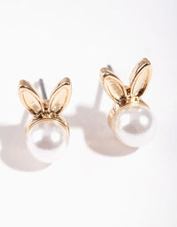 Gold & Pearl Bunny Stud Earrings - link has visual effect only