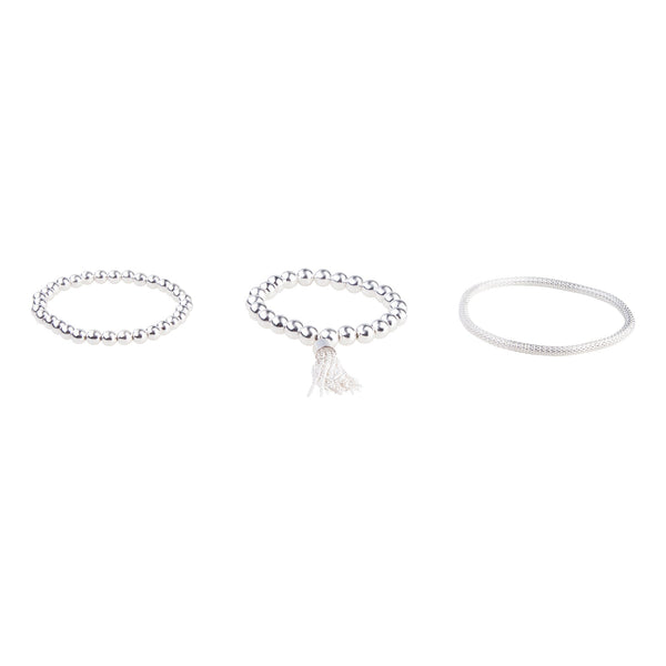 Silver Trio Mesh Tassel Bracelet
