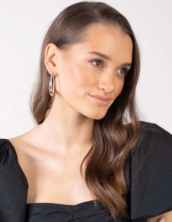 Silver Circular Tube Hoop Earrings