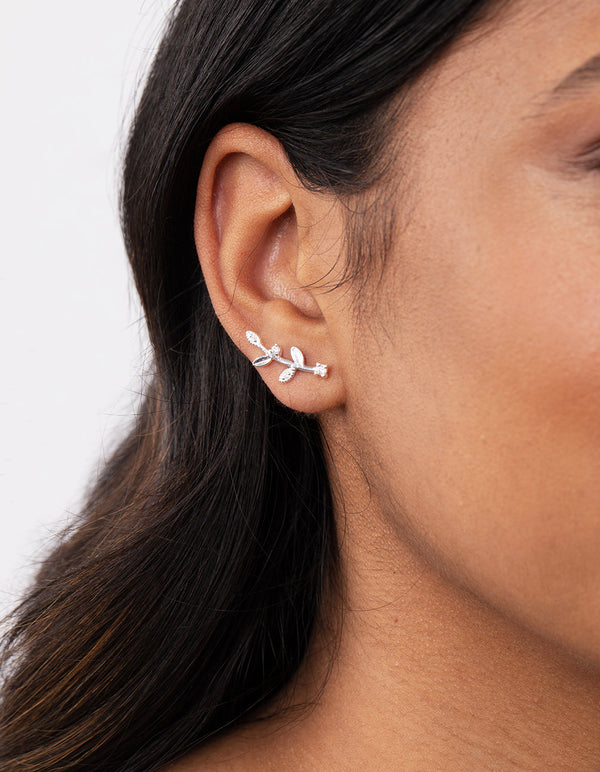 Sterling Silver Diamante Vine Crawler Earrings