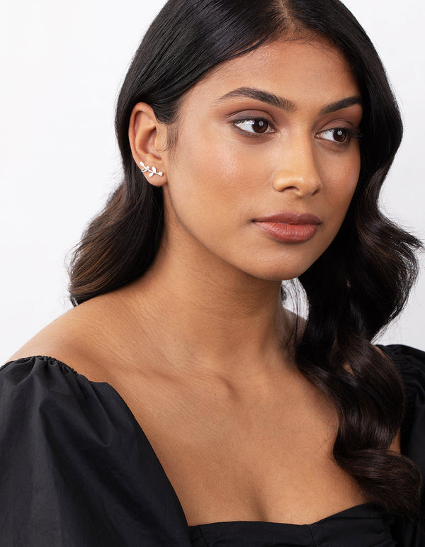 Sterling Silver Diamante Vine Crawler Earrings