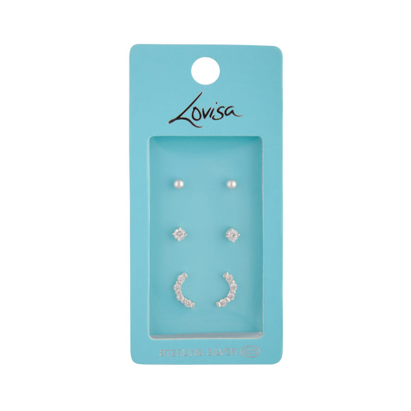 925 Sterling Silver Diamante Stud Earring 3 Pack