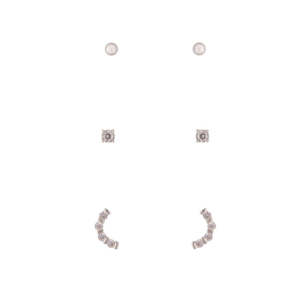 925 Sterling Silver Diamante Stud Earring 3 Pack