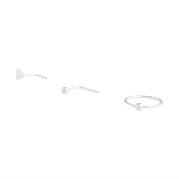Sterling Silver Bead, Triangle And Nose Ring Pack