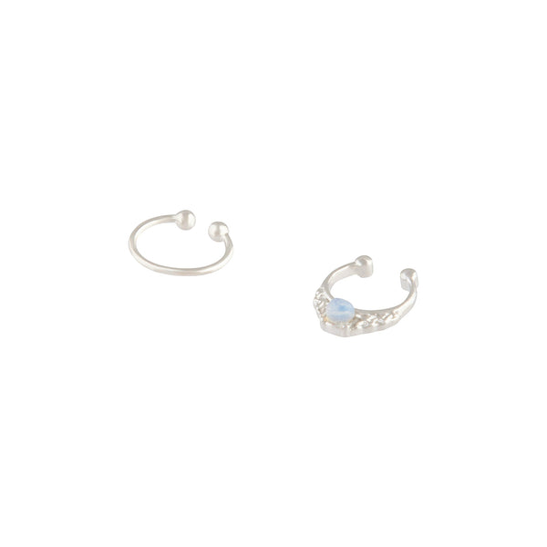 Rhodium Moonstone Faux Septum 2 Pack
