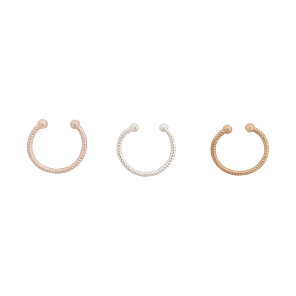 Mixed Metal Diamond Cut Septum Nose Ring 3 Pack