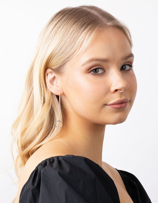 Sterling Silver Open Circle Thread-Through Earrings