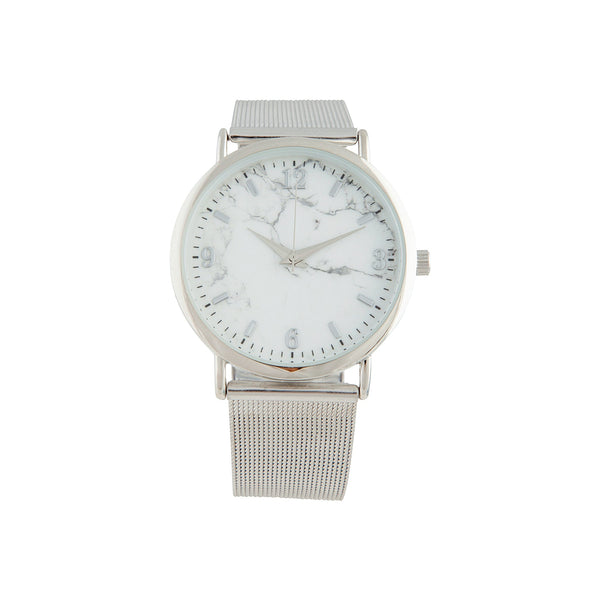 Rhodium Marble Mesh Strap Watch