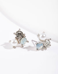 Rhodium Stone and Pearl Cluster Earrings - link has visual effect only