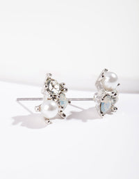 Rhodium Stone and Pearl Cluster Earrings - link has visual effect only