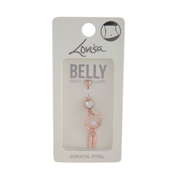 Rose Gold Surgical Steel Diamante Dreamcatcher Belly Bar