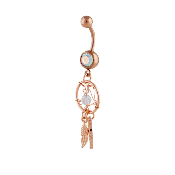 Rose Gold Surgical Steel Diamante Dreamcatcher Belly Bar