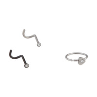 Mixed Metal Diamante Nose Stud Ring 3 Pack - link has visual effect only