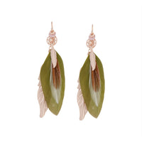 Rose Gold and Green Multi Feather Earrings - link has visual effect only