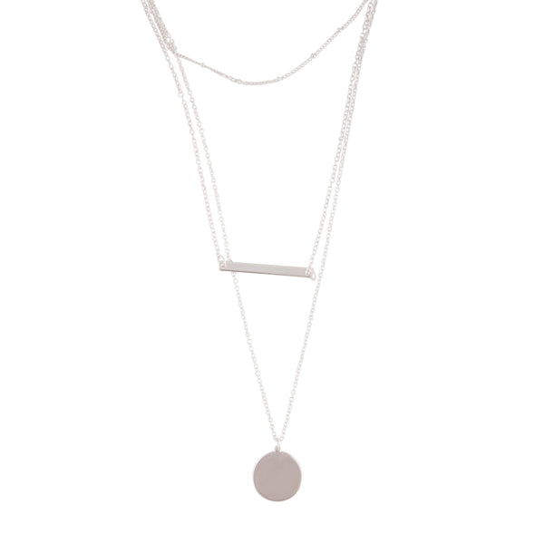 Silver Delicate Triple Layered Disc Bar Station Choker
