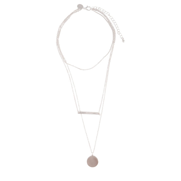 Silver Delicate Triple Layered Disc Bar Station Choker