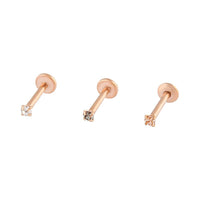 Surgical Steel Rose Gold Classic Flat Back Ear 3 Pack - link has visual effect only