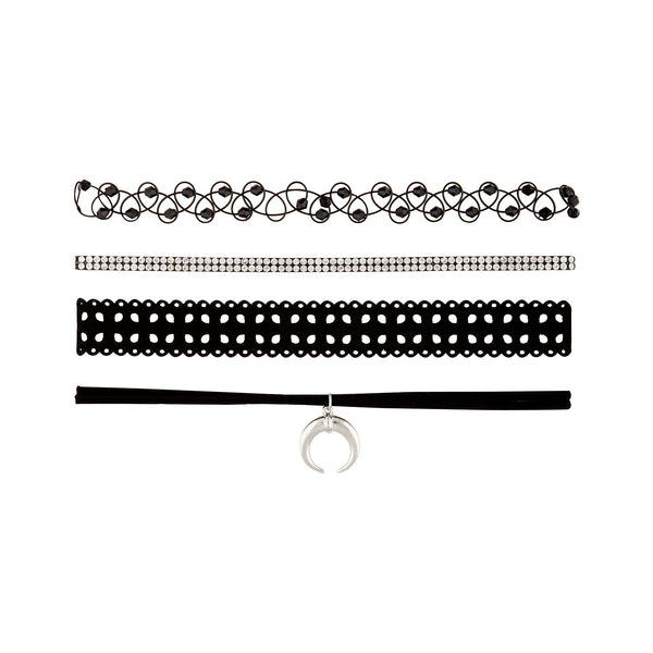 Rhodium Crescent Tattoo Choker Necklaces