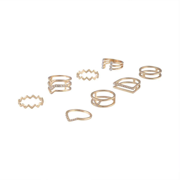 Gold Geometric Bling Ring 8 Pack