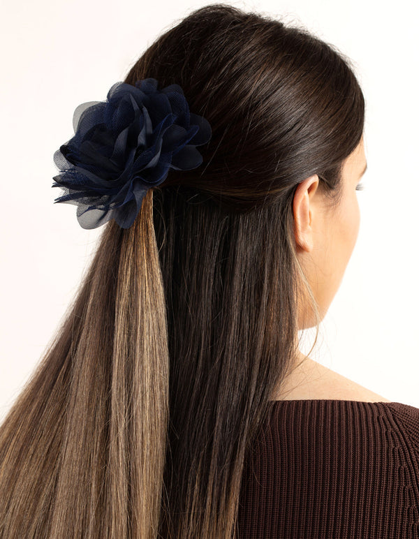 Navy Blue Mesh Flower Clip
