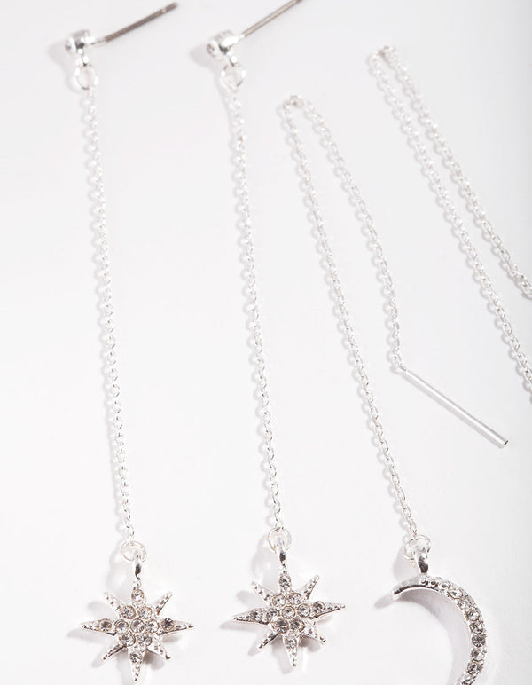 Silver Star Moon Drop Earring 2 Pack