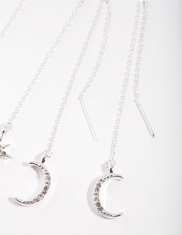 Silver Star Moon Drop Earring 2 Pack