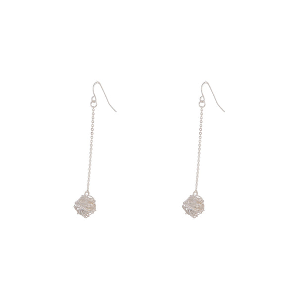 Silver Wire Wrap Ball Drop Earrings