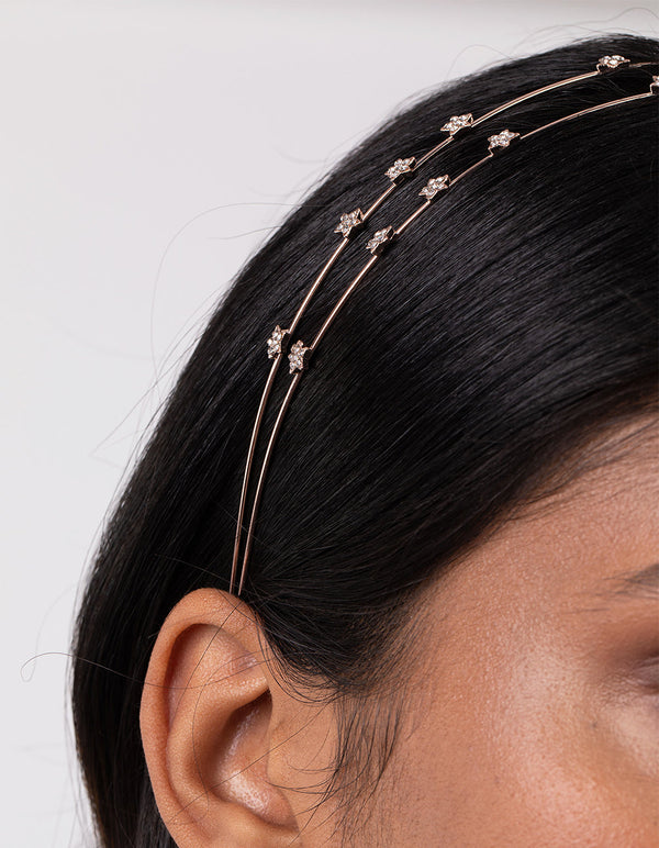 Rose Gold Double Row Diamante Star Headband