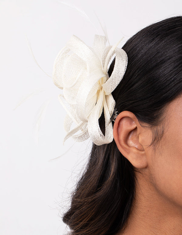Cream Swirl and Feather Clip