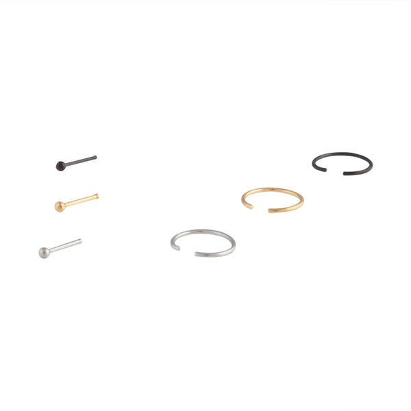 Mixed Metals Nose Ring Stud 6 Pack