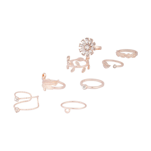 Rose Gold Floral Leaf Ring 8 Pack