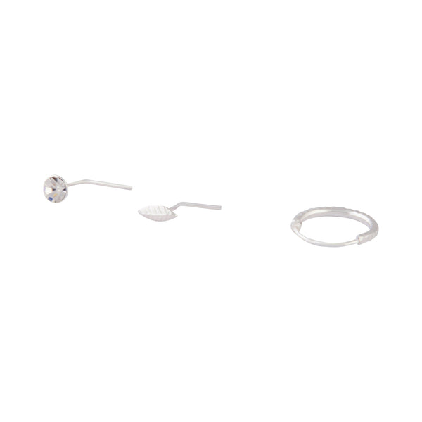 Sterling Silver Stud, Leaf And Hoop Pack
