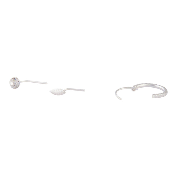 Sterling Silver Stud, Leaf And Hoop Pack