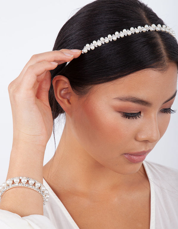 Pearl And Diamante Cupchain Stretch Bracelet