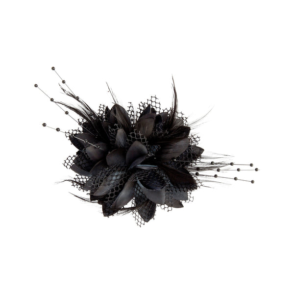 Texture Mixed Feather Corsage in Black